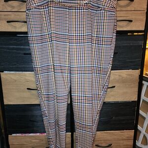Cato Women's Multicolor Checkered Dress Trousers With Gold Chain Detail Size 20W